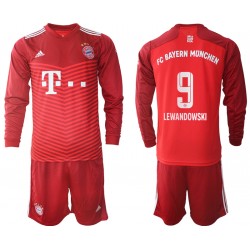 Camisola Bayern de Munique Robert Lewandowski 9 Criança Equipamento Primeiro 2021-2022 Manga Comprida